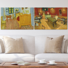 Bedroom/The Night Café by Vincent Van Gogh - Oil Painting Reproduction in Set of 2 | Canvas Prints Wall Art, Ready to Hang - 16" x 24" x 2 Panels