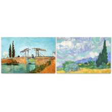 Wall26 - Langlois Bridge at Arles/Wheat Field with Cypresses by Vincent Van Gogh - Oil Painting Reproduction in Set of 2 | Canvas Prints Wall Art, Ready to Hang - 16" x 24" x 2 Panels
