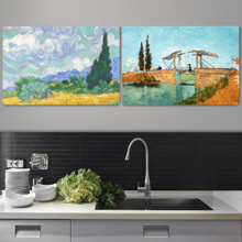 Wall26 - Langlois Bridge at Arles/Wheat Field with Cypresses by Vincent Van Gogh - Oil Painting Reproduction in Set of 2 | Canvas Prints Wall Art, Ready to Hang - 16" x 24" x 2 Panels