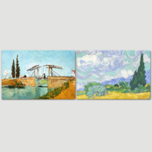 Wall26 - Langlois Bridge at Arles/Wheat Field with Cypresses by Vincent Van Gogh - Oil Painting Reproduction in Set of 2 | Canvas Prints Wall Art, Ready to Hang - 16" x 24" x 2 Panels