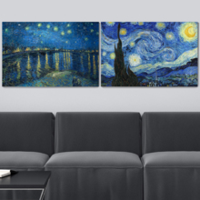 Starry Night & Over The Rhone River Canvas Prints Set of 2 - Reproduction of Van Gogh/Ready to Hang - 16" x 24" x 2 Panels