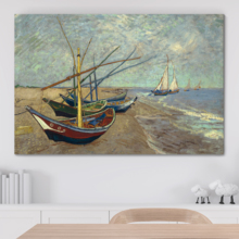 Fishing Boats on the Beach at Les Saintes-Maries-de-la-Mer by Vincent Van Gogh - Oil Painting Reproduction on Canvas Prints Wall Art, Ready to Hang - 24" x 36"