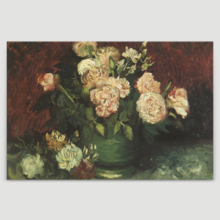 Bowl with Peonies and Roses by Vincent Van Gogh - Oil Painting Reproduction on Canvas Prints Wall Art, Ready to Hang - 24" x 36"