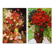 Wall26 - Red Poppies and Daisies/Vase with Poppies, Cornflowers, Peonies and Chrysanthemums by Vincent Van Gogh - Oil Painting Reproduction in Set of 2-16" x 24" x 2 Panels