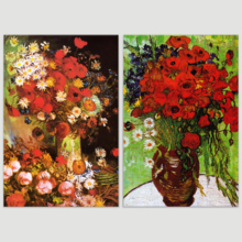 Wall26 - Red Poppies and Daisies/Vase with Poppies, Cornflowers, Peonies and Chrysanthemums by Vincent Van Gogh - Oil Painting Reproduction in Set of 2-16" x 24" x 2 Panels