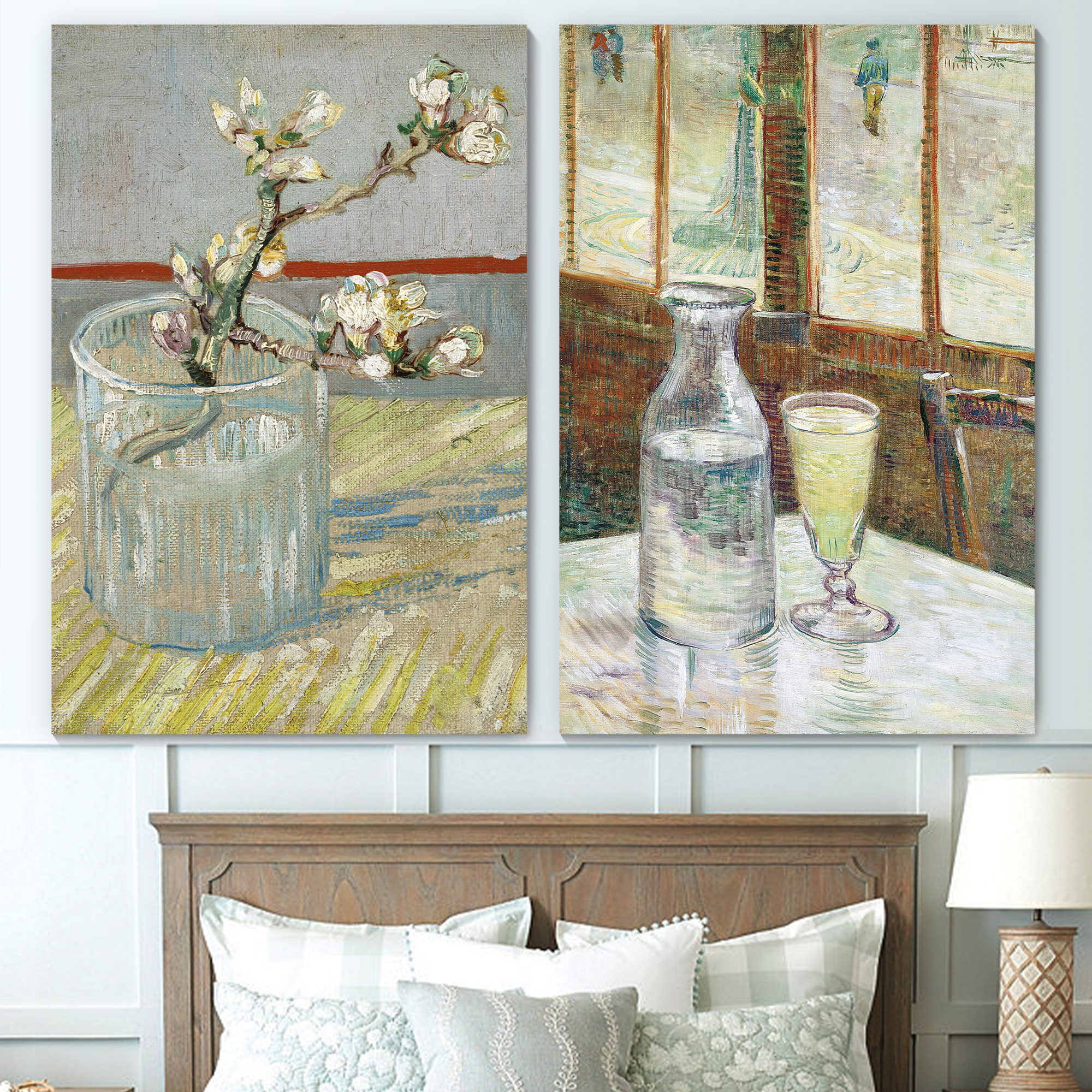 Wall26 - Sprig of Flowering Almond in a Glass/Cafe Table With Absinthe by Vincent Van Gogh - Oil Painting Reproduction in Set of 2 | Canvas Prints Wall Art, Ready to Hang - 16