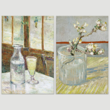 Wall26 - Sprig of Flowering Almond in a Glass/Cafe Table With Absinthe by Vincent Van Gogh - Oil Painting Reproduction in Set of 2 | Canvas Prints Wall Art, Ready to Hang - 16" x 24" x 2 Panels