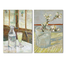 Wall26 - Sprig of Flowering Almond in a Glass/Cafe Table With Absinthe by Vincent Van Gogh - Oil Painting Reproduction in Set of 2 | Canvas Prints Wall Art, Ready to Hang - 16" x 24" x 2 Panels