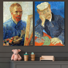 Wall26 - Portrait of Dr. Gachet/Self Portrait as a Painter by Vincent Van Gogh - Oil Painting Reproduction in Set of 2 | Canvas Prints Wall Art, Ready to Hang - 16" x 24" x 2 Panels