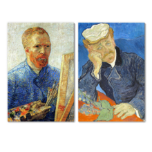 Wall26 - Portrait of Dr. Gachet/Self Portrait as a Painter by Vincent Van Gogh - Oil Painting Reproduction in Set of 2 | Canvas Prints Wall Art, Ready to Hang - 16" x 24" x 2 Panels