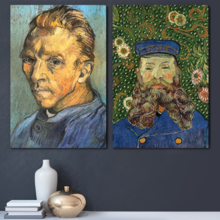 Portrait of The Postman Joseph Roulin/Self Portrait by Vincent Van Gogh - Oil Painting Reproduction in Set of 2 | Canvas Prints Wall Art, Ready to Hang - 16" x 24" x 2 Panels