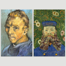 Portrait of The Postman Joseph Roulin/Self Portrait by Vincent Van Gogh - Oil Painting Reproduction in Set of 2 | Canvas Prints Wall Art, Ready to Hang - 16" x 24" x 2 Panels