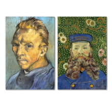 Portrait of The Postman Joseph Roulin/Self Portrait by Vincent Van Gogh - Oil Painting Reproduction in Set of 2 | Canvas Prints Wall Art, Ready to Hang - 16" x 24" x 2 Panels