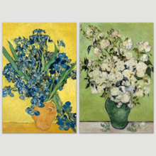 Wall26 - Still Life: Vase with Pink Roses/Irises by Vincent Van Gogh - Oil Painting Reproduction in Set of 2 | Canvas Prints Wall Art, Ready to Hang - 16" x 24" x 2 Panels