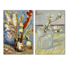 Sprig of Flowering Almond in a Glass/Vase with Gladioli and China Asters by Vincent Van Gogh - Oil Painting Reproduction in Set of 2-16" x 24" x 2 Panels