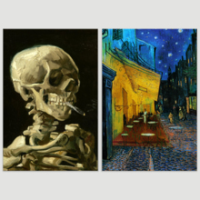 Cafe Terrace at Night/Skull of a Skeleton with Burning Cigarette by Vincent Van Gogh - Oil Painting Reproduction in Set of 2 | Canvas Prints Wall Art, Ready to Hang - 16" x 24" x 2 Panels
