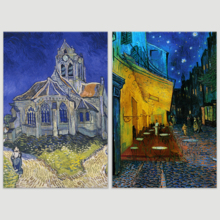 Wall26 - Cafe Terrace at Night/The Church at Auvers by Vincent Van Gogh - Oil Painting Reproduction in Set of 2 | Canvas Prints Wall Art, Ready to Hang - 16" x 24" x 2 Panels