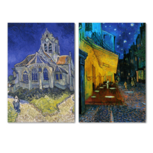 Wall26 - Cafe Terrace at Night/The Church at Auvers by Vincent Van Gogh - Oil Painting Reproduction in Set of 2 | Canvas Prints Wall Art, Ready to Hang - 16" x 24" x 2 Panels