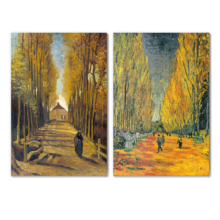 Wall26 - Les Alyscamps (Avenue in Arles) / Avenue of Poplars in Autumn by Vincent Van Gogh - Oil Painting Reproduction in Set of 2 | Canvas Prints Wall Art, Ready to Hang - 16" x 24" x 2 Panels