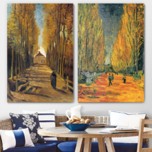 Wall26 - Les Alyscamps (Avenue in Arles) / Avenue of Poplars in Autumn by Vincent Van Gogh - Oil Painting Reproduction in Set of 2 | Canvas Prints Wall Art, Ready to Hang - 16" x 24" x 2 Panels