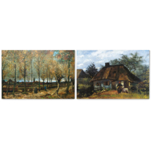 Wall26 - Lane with Poplars near Nuenen/Farmhouse in Nuenen by Vincent Van Gogh - Oil Painting Reproduction in Set of 2 | Canvas Prints Wall Art, Ready to Hang - 16" x 24" x 2 Panels