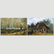 Wall26 - Lane with Poplars near Nuenen/Farmhouse in Nuenen by Vincent Van Gogh - Oil Painting Reproduction in Set of 2 | Canvas Prints Wall Art, Ready to Hang - 16" x 24" x 2 Panels