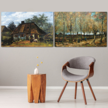 Wall26 - Lane with Poplars near Nuenen/Farmhouse in Nuenen by Vincent Van Gogh - Oil Painting Reproduction in Set of 2 | Canvas Prints Wall Art, Ready to Hang - 16" x 24" x 2 Panels