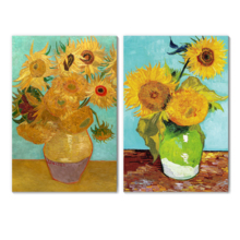 Wall26 - Sunflowers by Vincent Van Gogh - Oil Painting Reproduction in Set of 2 | Canvas Prints Wall Art, Ready to Hang - 16" x 24" x 2 Panels