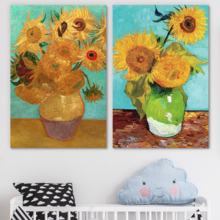 Wall26 - Sunflowers by Vincent Van Gogh - Oil Painting Reproduction in Set of 2 | Canvas Prints Wall Art, Ready to Hang - 16" x 24" x 2 Panels