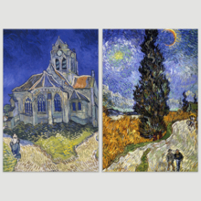 Wall26 - Cypresses/The Church at Auvers by Vincent Van Gogh - Oil Painting Reproduction in Set of 2 | Canvas Prints Wall Art, Ready to Hang - 16" x 24" x 2 Panels
