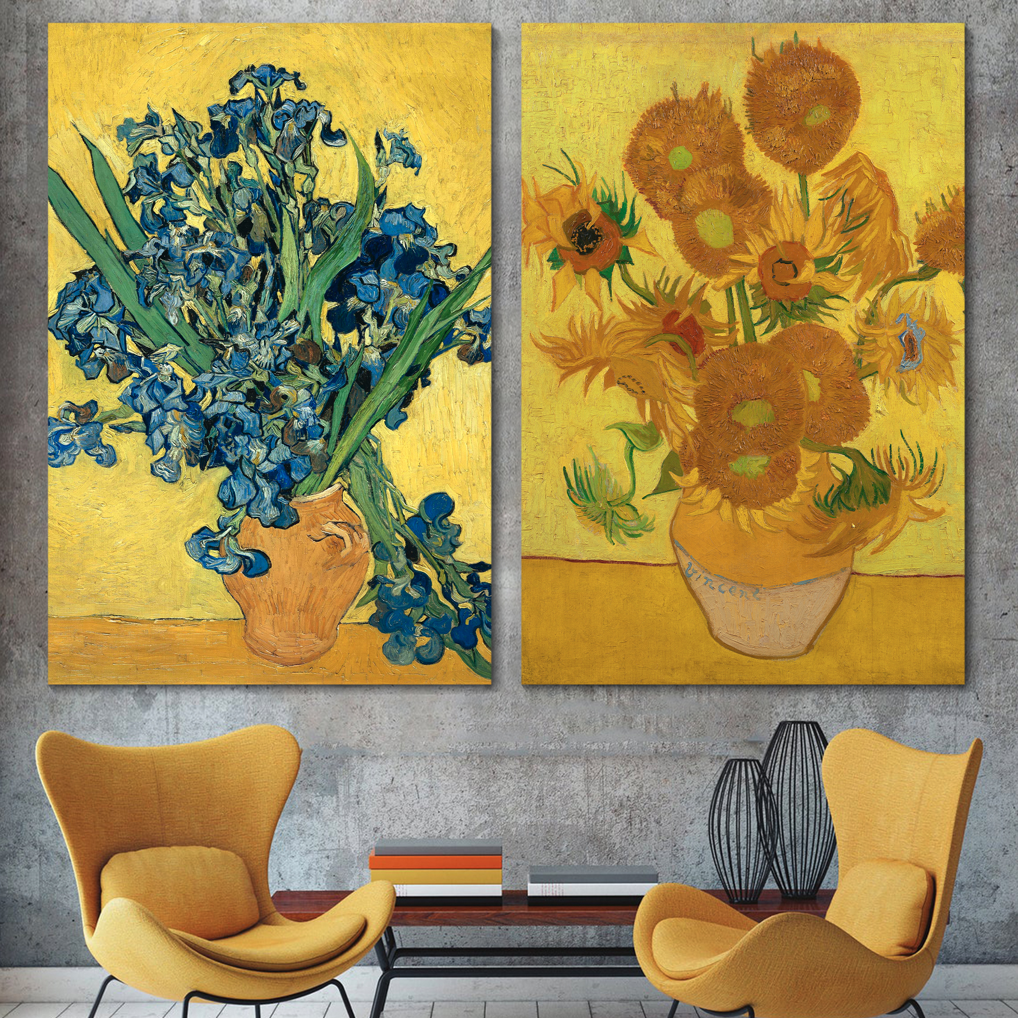 The Sunflowers/Irises by Vincent Van Gogh - Oil Painting Reproduction in Set of 2 | Canvas Prints Wall Art, Ready to Hang - 16