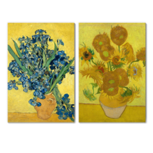The Sunflowers/Irises by Vincent Van Gogh - Oil Painting Reproduction in Set of 2 | Canvas Prints Wall Art, Ready to Hang - 16" x 24" x 2 Panels