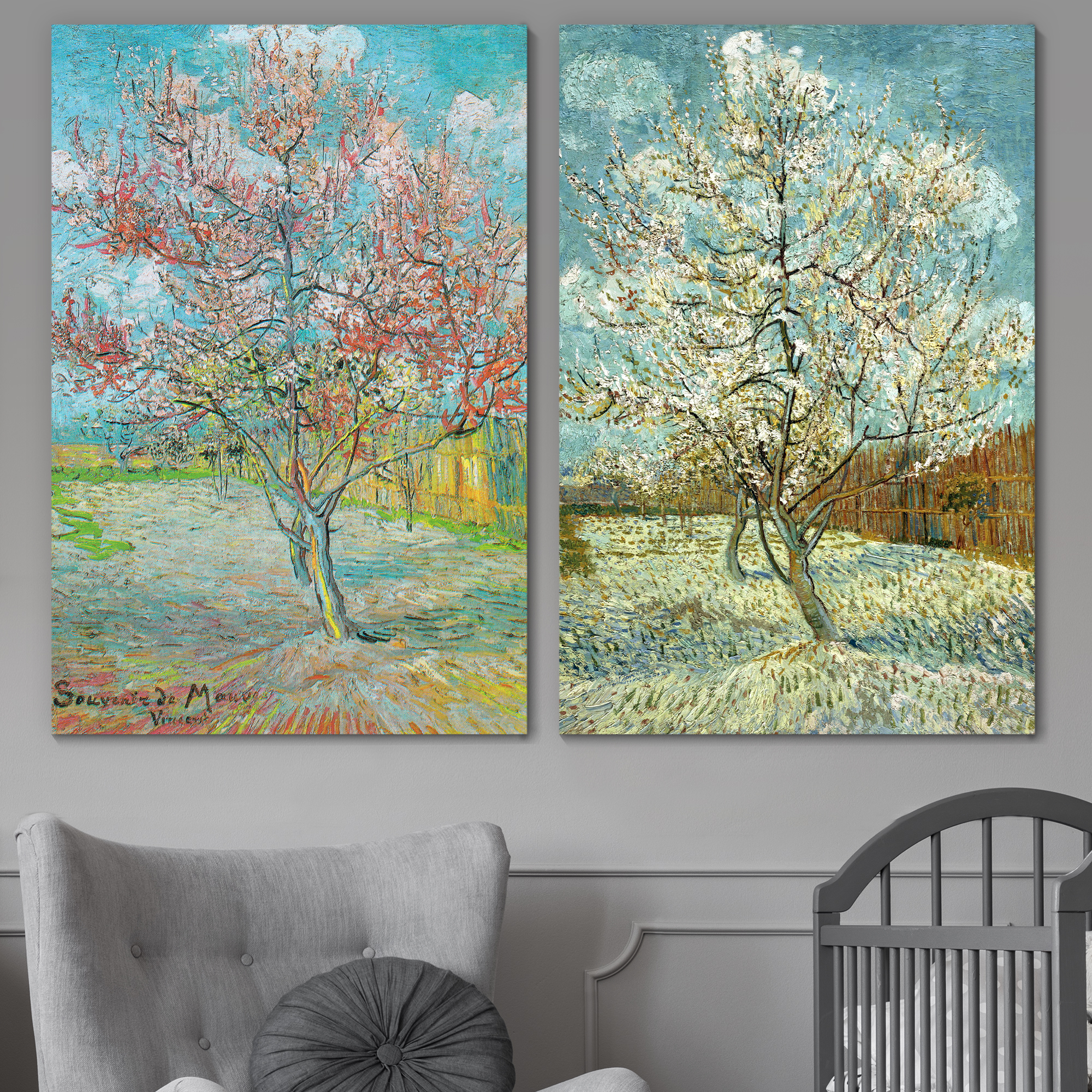 Wall26 - Peach Tree in Bloom by Vincent Van Gogh - Oil Painting Reproduction in Set of 2 | Canvas Prints Wall Art, Ready to Hang - 16