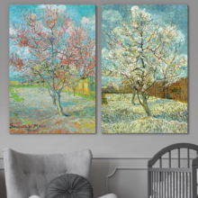 Wall26 - Peach Tree in Bloom by Vincent Van Gogh - Oil Painting Reproduction in Set of 2 | Canvas Prints Wall Art, Ready to Hang - 16" x 24" x 2 Panels