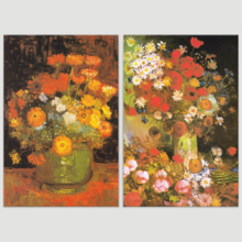 Bowl with Peonies and Roses/Vase with Zinnias by Vincent Van Gogh - Oil Painting Reproduction in Set of 2 | Canvas Prints Wall Art, Ready to Hang - 16" x 24" x 2 Panels