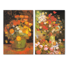 Bowl with Peonies and Roses/Vase with Zinnias by Vincent Van Gogh - Oil Painting Reproduction in Set of 2 | Canvas Prints Wall Art, Ready to Hang - 16" x 24" x 2 Panels