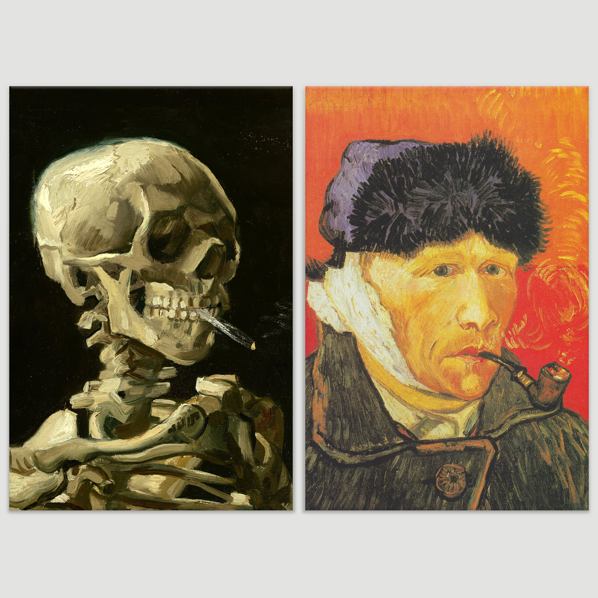 Self-Portrait with Bandaged Ear/Skull of a Skeleton with Burning Cigarette by Vincent Van Gogh - Oil Painting Reproduction in Set of 2-16