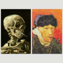 Self-Portrait with Bandaged Ear/Skull of a Skeleton with Burning Cigarette by Vincent Van Gogh - Oil Painting Reproduction in Set of 2-16" x 24" x 2 Panels