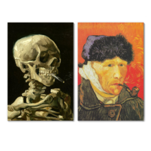 Self-Portrait with Bandaged Ear/Skull of a Skeleton with Burning Cigarette by Vincent Van Gogh - Oil Painting Reproduction in Set of 2-16" x 24" x 2 Panels