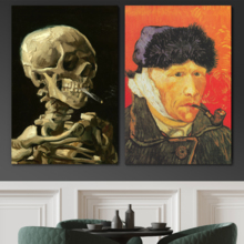 Self-Portrait with Bandaged Ear/Skull of a Skeleton with Burning Cigarette by Vincent Van Gogh - Oil Painting Reproduction in Set of 2-16" x 24" x 2 Panels