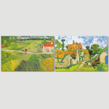 Wall26 - Landscape with a Carriage and a Train/Village Street in Auvers by Vincent Van Gogh - Oil Painting Reproduction in Set of 2 | Canvas Prints Wall Art, Ready to Hang - 16" x 24" x 2 Panels