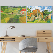 Wall26 - Landscape with a Carriage and a Train/Village Street in Auvers by Vincent Van Gogh - Oil Painting Reproduction in Set of 2 | Canvas Prints Wall Art, Ready to Hang - 16" x 24" x 2 Panels