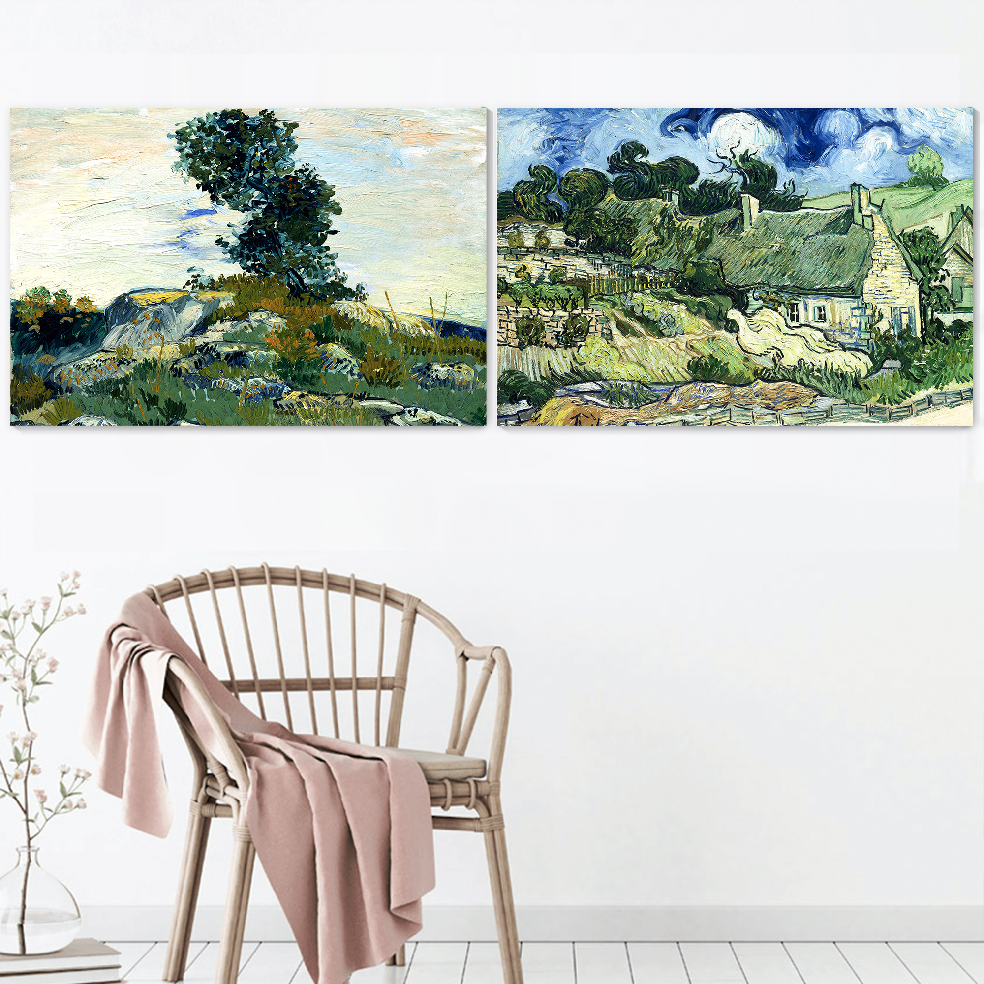 Wall26 - The Rocks/Thatched Cottages at Cordeville by Vincent Van Gogh - Oil Painting Reproduction in Set of 2 | Canvas Prints Wall Art, Ready to Hang - 16