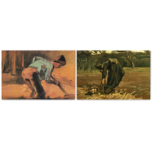 Peasant Woman Digging Up Potatoes/Man at Work by Vincent Van Gogh - Oil Painting Reproduction in Set of 2 | Canvas Prints Wall Art, Ready to Hang - 16" x 24" x 2 Panels