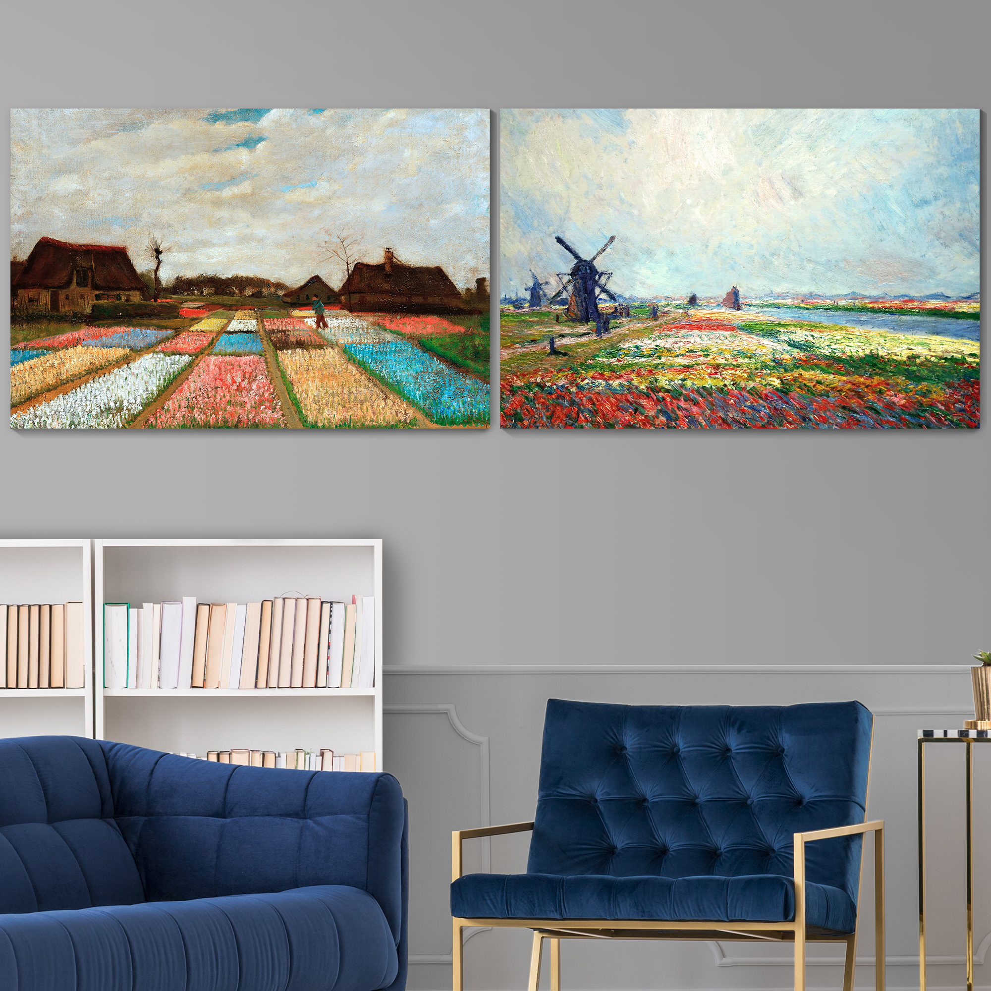 Wall26 - Tulip Fields near The Hague/Bulb Fields by Vincent Van Gogh - Oil Painting Reproduction in Set of 2 | Canvas Prints Wall Art, Ready to Hang - 16