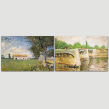 Wall26? - Farmhouse in a Wheat Field/The Seine with the Pont de la Grande Jatte by Vincent Van Gogh | Canvas Prints Wall Art, Ready to Hang - 16" x 24" x 2 Panels