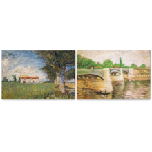 Wall26? - Farmhouse in a Wheat Field/The Seine with the Pont de la Grande Jatte by Vincent Van Gogh | Canvas Prints Wall Art, Ready to Hang - 16" x 24" x 2 Panels