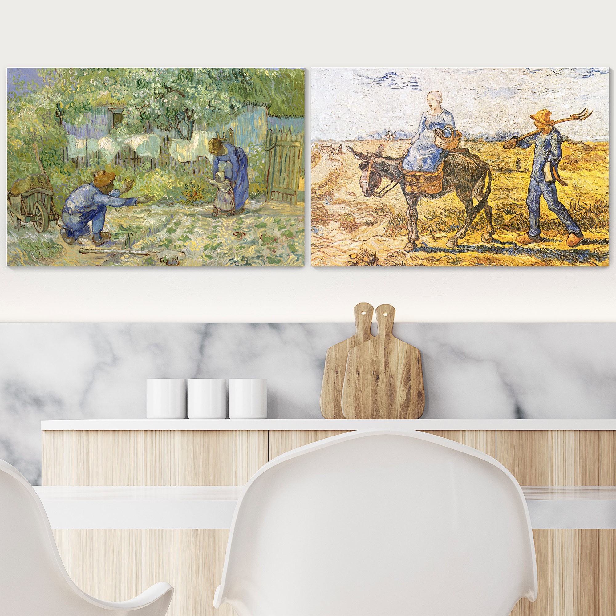 Morning: Peasant Couple Going to Work/First Steps (After Millet) by Vincent Van Gogh - Oil Painting Reproduction in Set of 2 | Canvas Prints Wall Art, Ready to Hang - 16