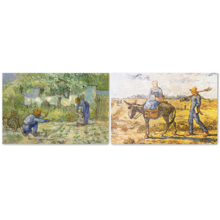 Morning: Peasant Couple Going to Work/First Steps (After Millet) by Vincent Van Gogh - Oil Painting Reproduction in Set of 2 | Canvas Prints Wall Art, Ready to Hang - 16" x 24" x 2 Panels