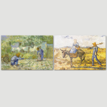 Morning: Peasant Couple Going to Work/First Steps (After Millet) by Vincent Van Gogh - Oil Painting Reproduction in Set of 2 | Canvas Prints Wall Art, Ready to Hang - 16" x 24" x 2 Panels